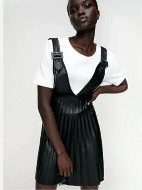 Zara Vegan Leather Pinafore Skirt Dress